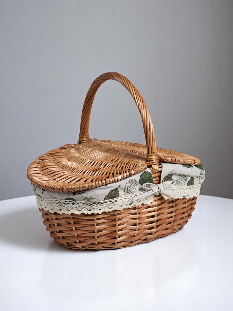 

Корзина плетеная для хранения, 33×25×17 см, ручка h=13 см, лоза, с крышкой, тканевая вставка, Коричневый