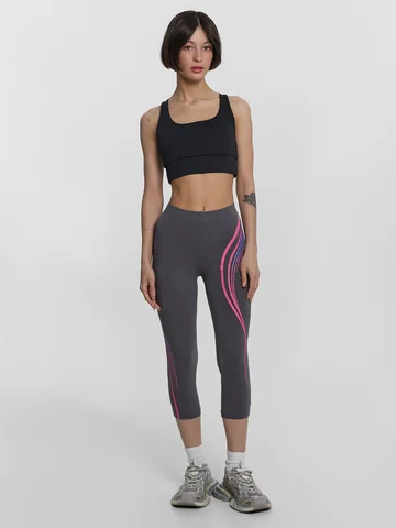 Легинсы спортивные женские серые с принт