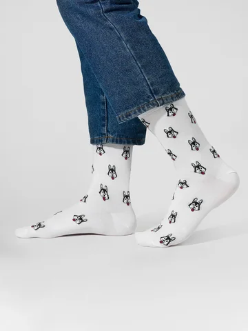 Носки мужские белые с узором в виде хаск