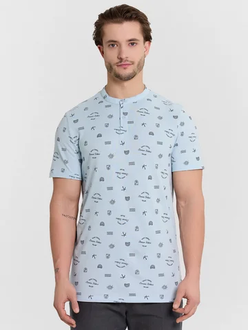 Поло мужское голубое с принтом