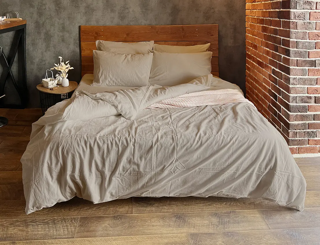 

Постельное белье  с простыней на резинке, Бежевый