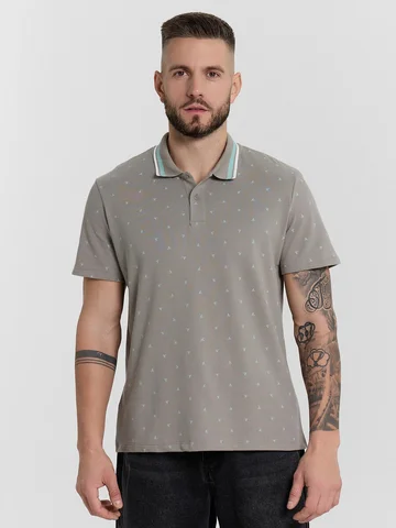 Поло мужское серое с принтом
