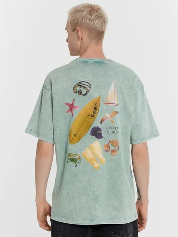 Футболка мужская голубая с обработкой эй