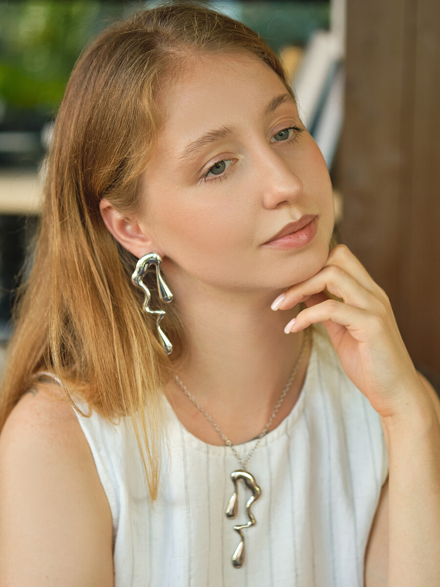 

Гарнитур 2 предмета: кулон, серьги, Серебристый