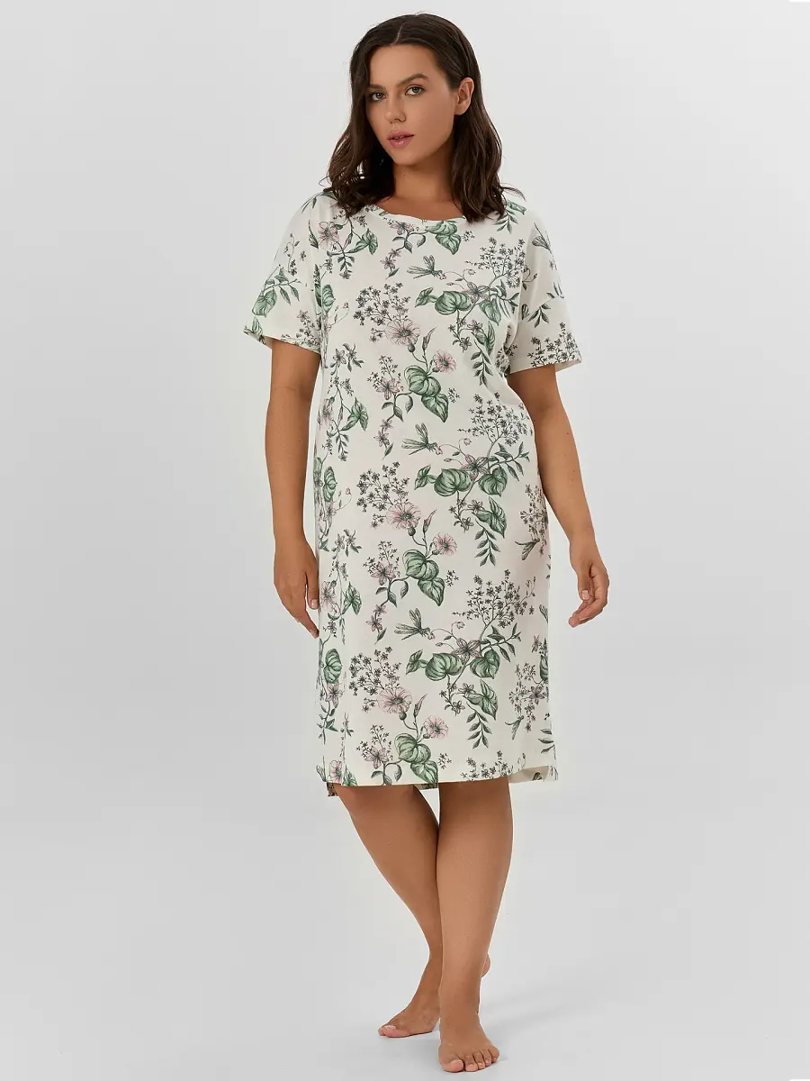 

Сорочка ночная женская кремовая с цветочным принтом, Белый;цветы на св.молочном1