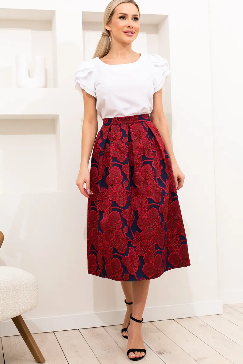 

Юбка, Красный;красный/цветы