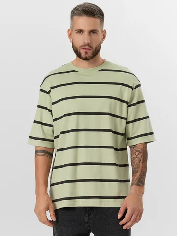 Футболка мужская салатовая в полоску