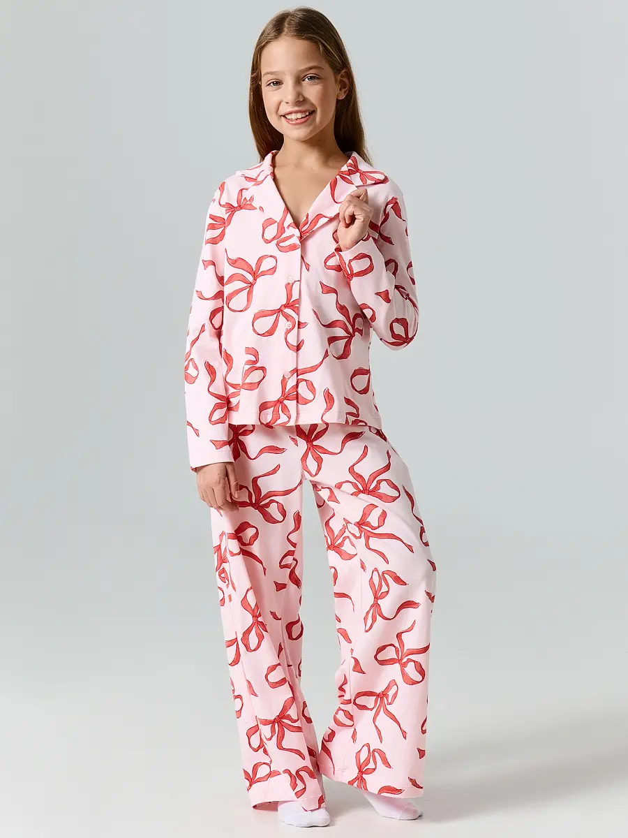 

Комплект домашний для девочек розовый с бантиками, Розовый;бантики на розовом