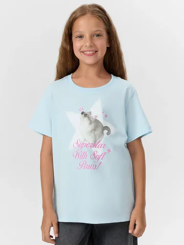 Футболка для девочек голубая с принтом и