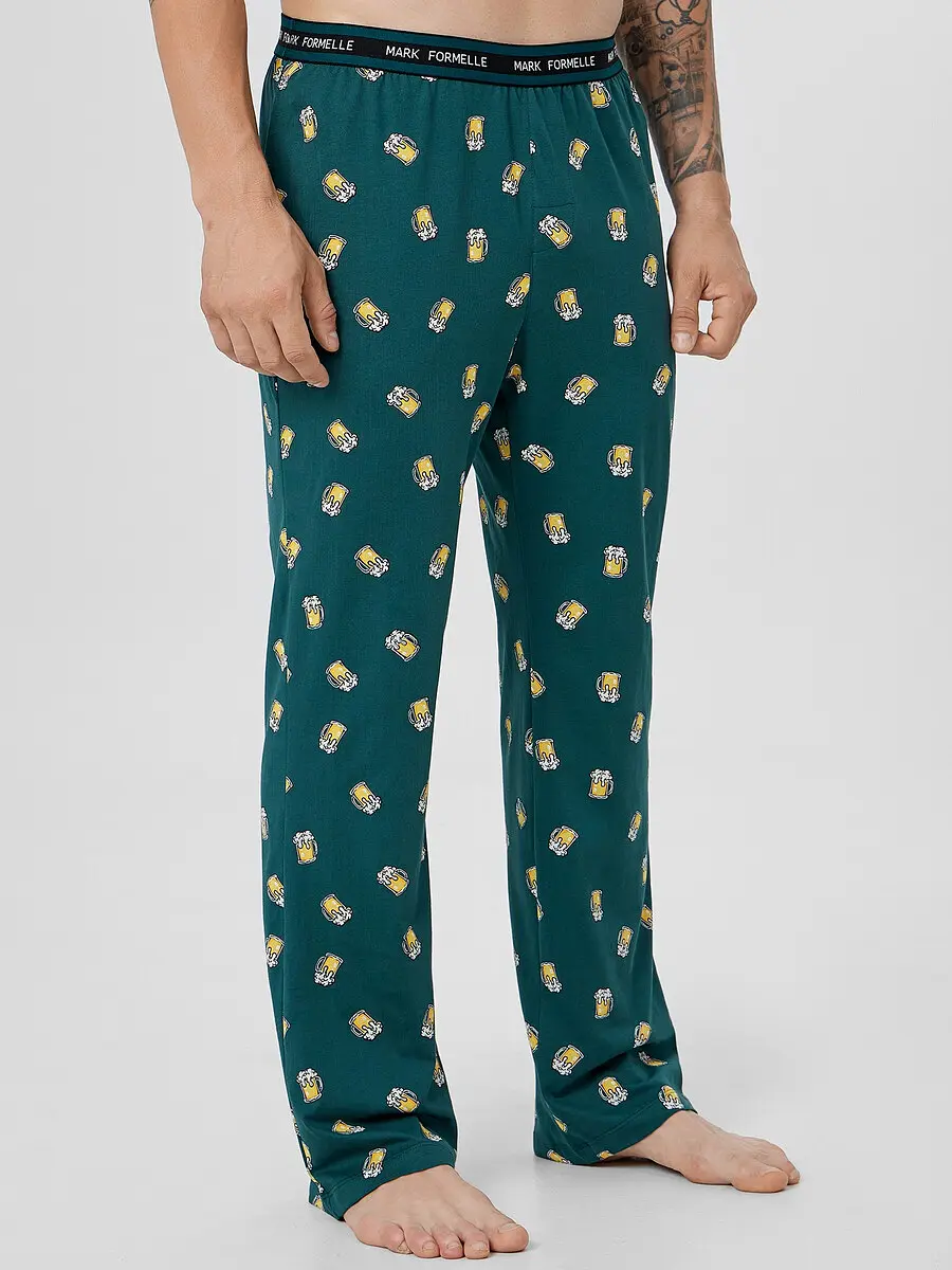

Брюки домашние мужские с принтом, Зеленый;пиво на т.зеленом