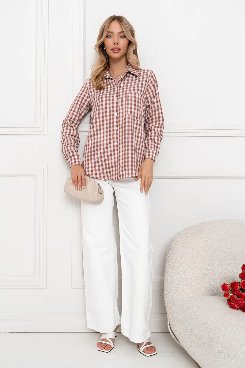 

Рубашка, Коричневый;коричневый/белый