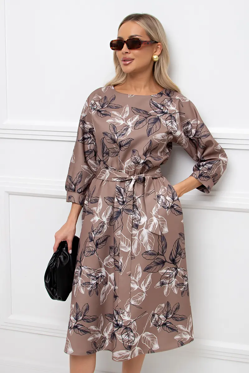 

Платье, Коричневый;коричневый/листья