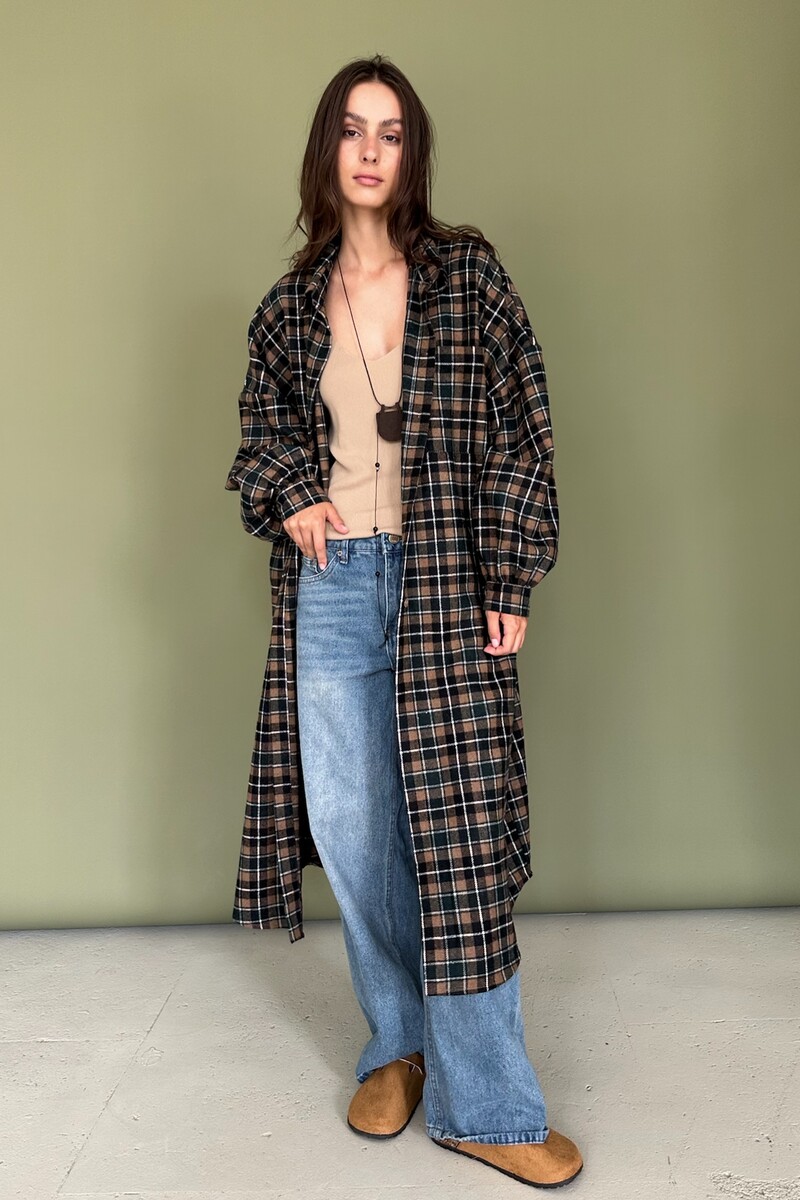 

Рубашка удлиненная, Зеленый;бежевый