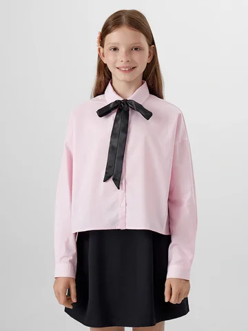 Рубашка для девочек розовая с бантом