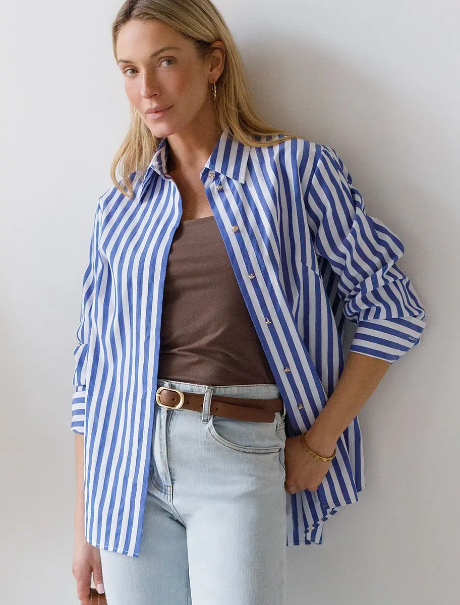 

Блузка, Золотистый;белый-синий