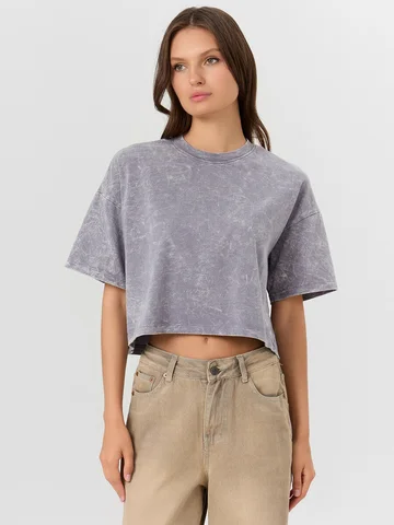 Футболка женская серая с обработкой