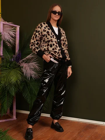 Леопардовый кардиган на пуговицах удлинё