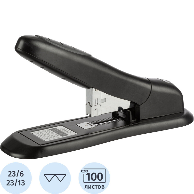 

Степлер мощный Attache Quantum до 100 листов черный (скобы № 23/6, 23/8, 23/10, 23,13)