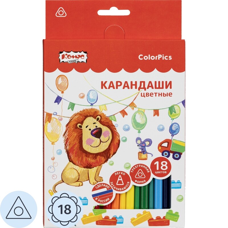 

Карандаши цветные Комус Класс ColorPics 18 карандашей 18 цветов трехгранные