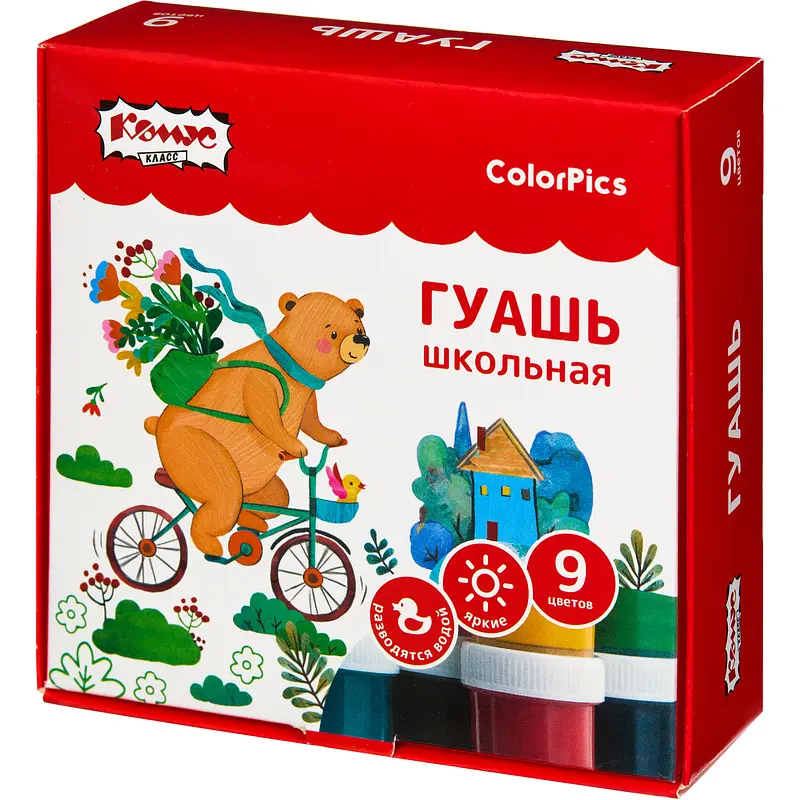 

Гуашь Комус Класс ColorPics 9 цветов по 20 мл, Ассорти