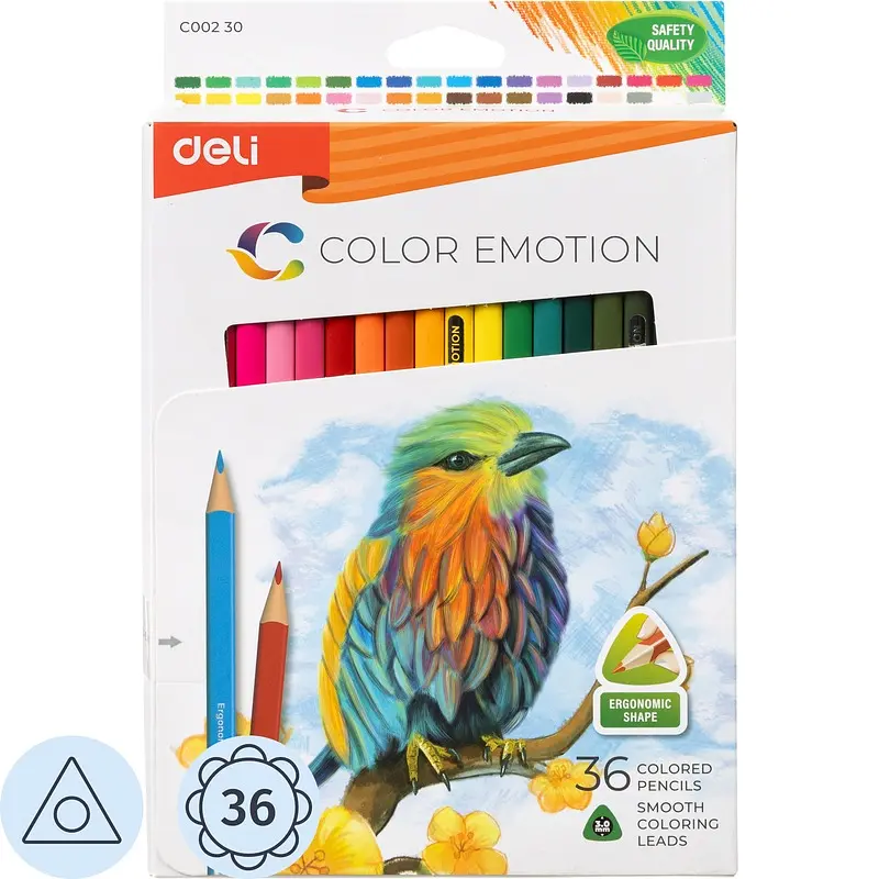 

Карандаши цветные Deli Color Emotion 36 карандашей 36 цветов трехгранные (EC00230)