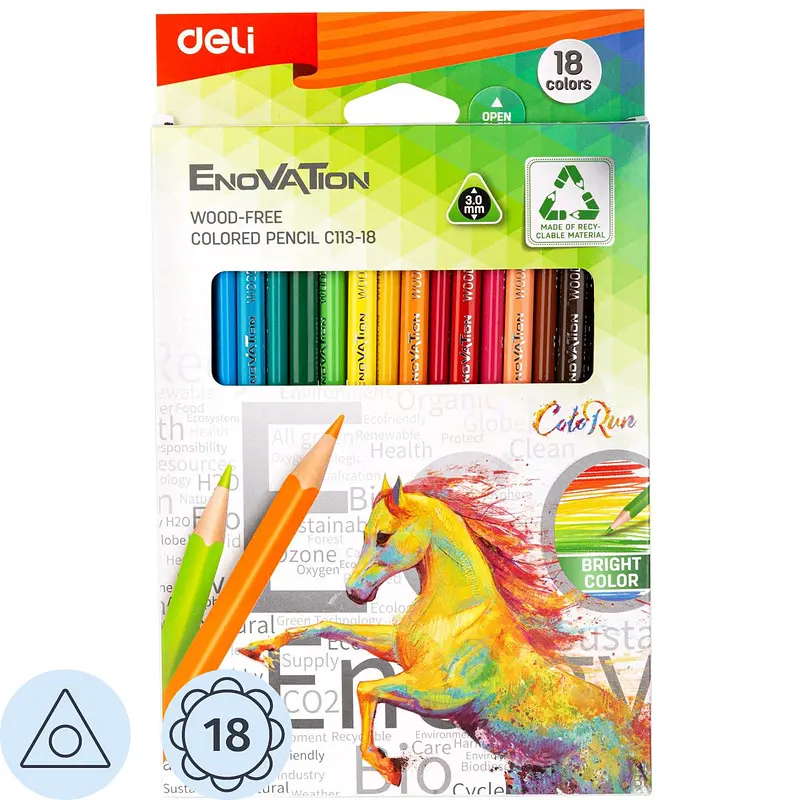 

Карандаши цветные Deli Enovation 18 карандашей 18 цветов трехгранные