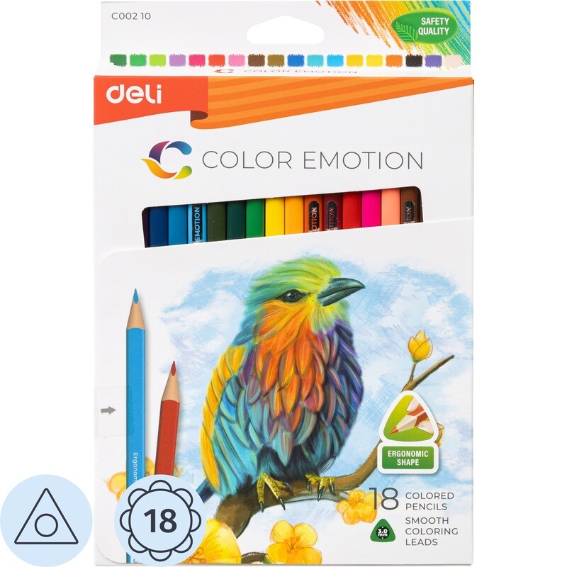 

Карандаши цветные Deli Color Emotion 18 карандашей 18 цветов трехгранные