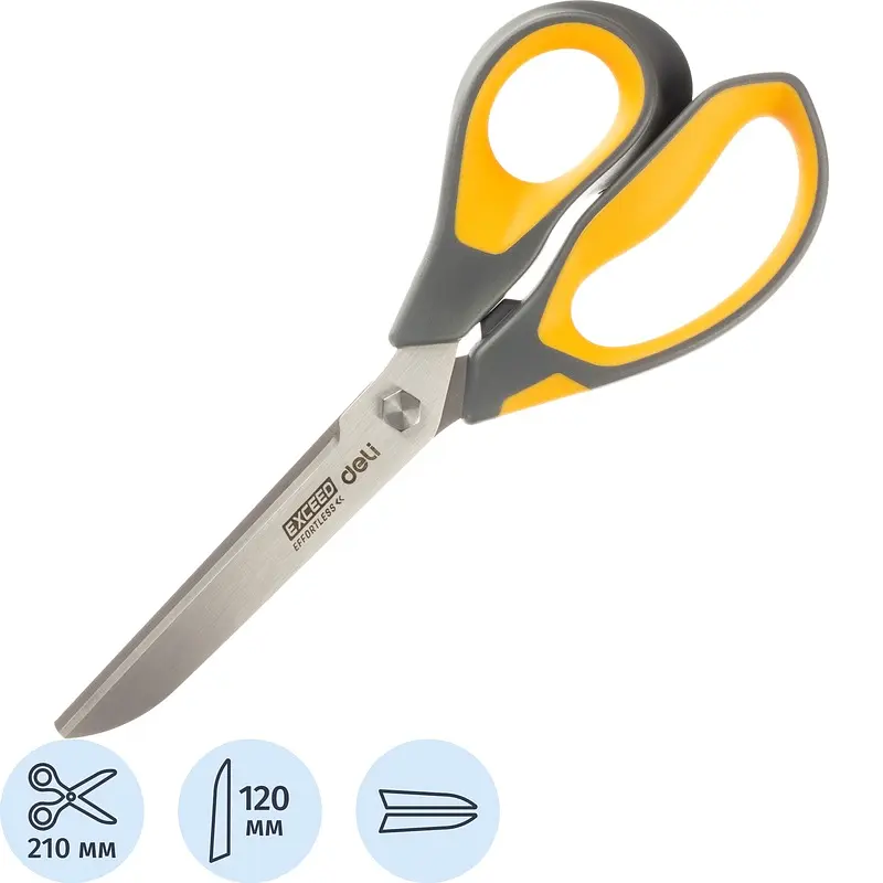 

Ножницы 210 мм Deli E77762 YELLOW с прорезиненными асимметричными ручками желто-серого цвета (материал лезвий: сталь)