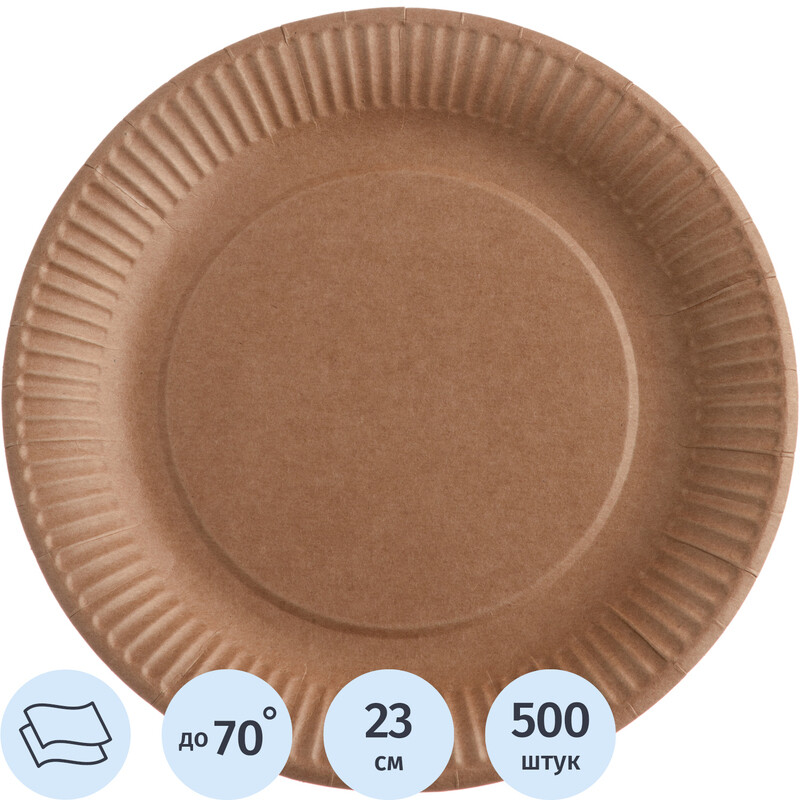 

Тарелка одноразовая бумажная Комус Эконом 230 мм крафт 500 штук в упаковке