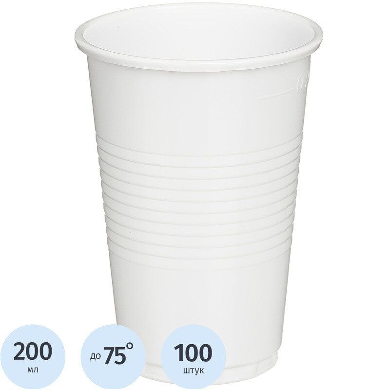 

Стакан одноразовый пластиковый Комус 200/220 мл белый (100 штук в упаковке, 77502531/02)