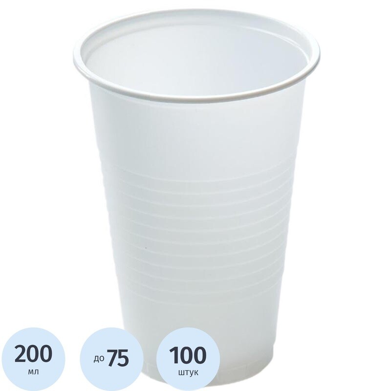 

Стакан одноразовый пластиковый Комус 200/220 мл белый (100 штук в упаковке, 170-0024)