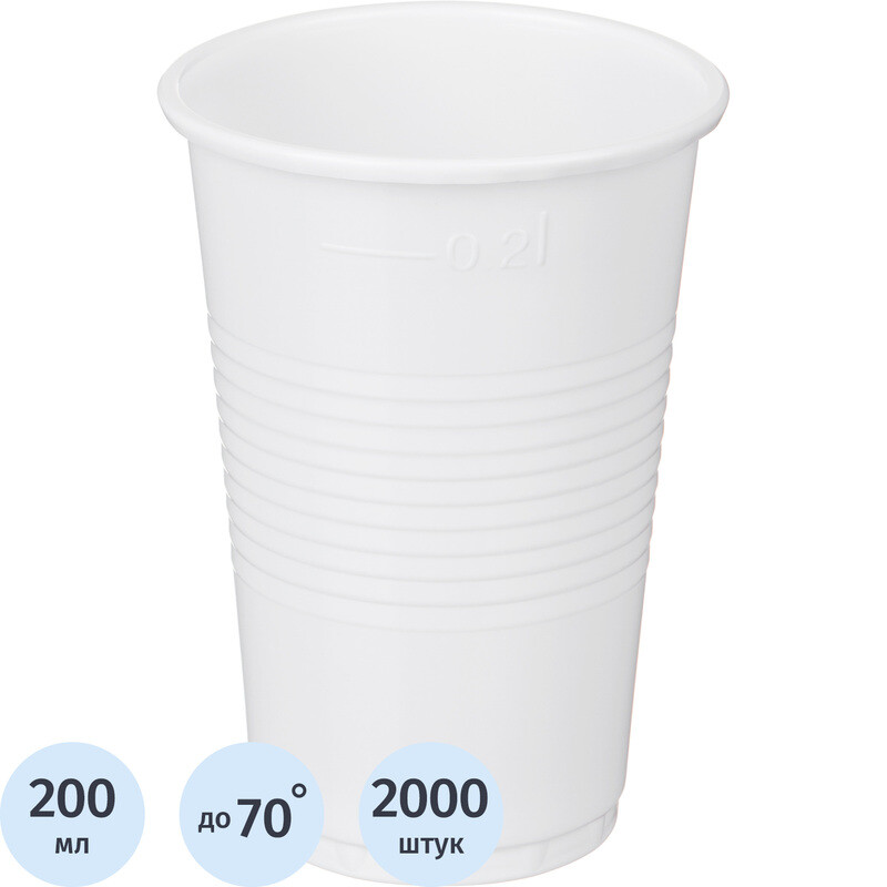 

Стакан одноразовый пластиковый Комус 200/220 мл белый (2000 штук в упаковке)
