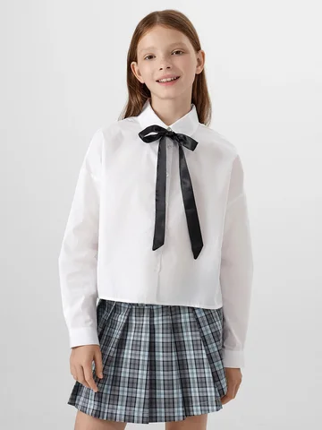 Рубашка для девочек белая с бантом