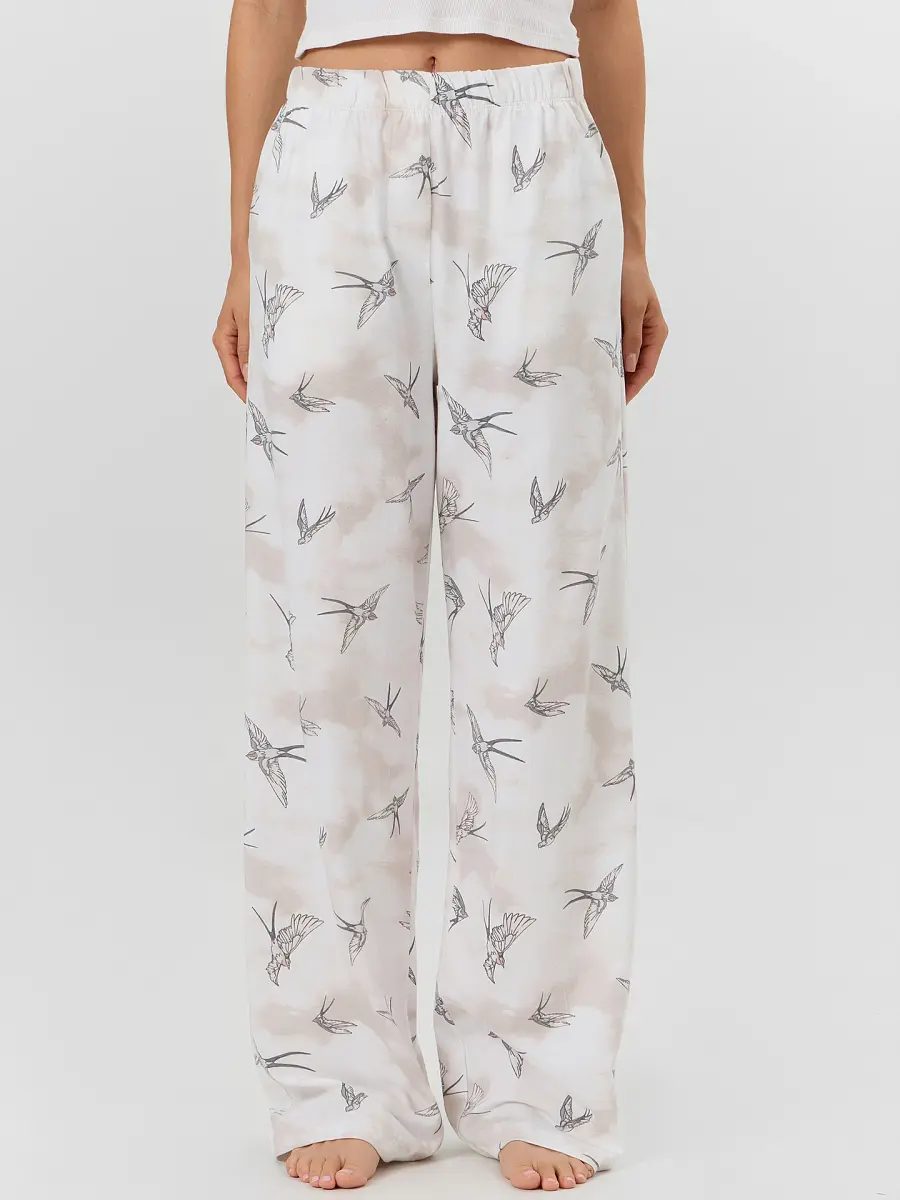 

Брюки женские домашние с узором птиц, Серый;птицы на льду