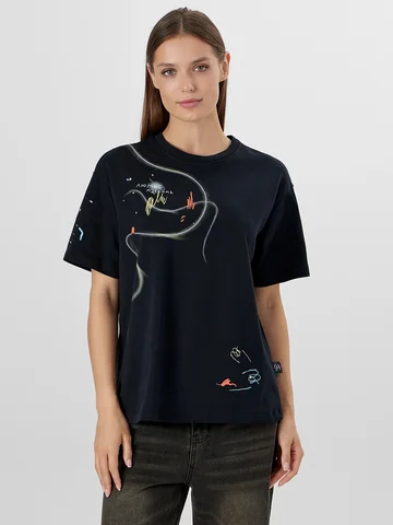 Футболка женская новогодняя черная с над