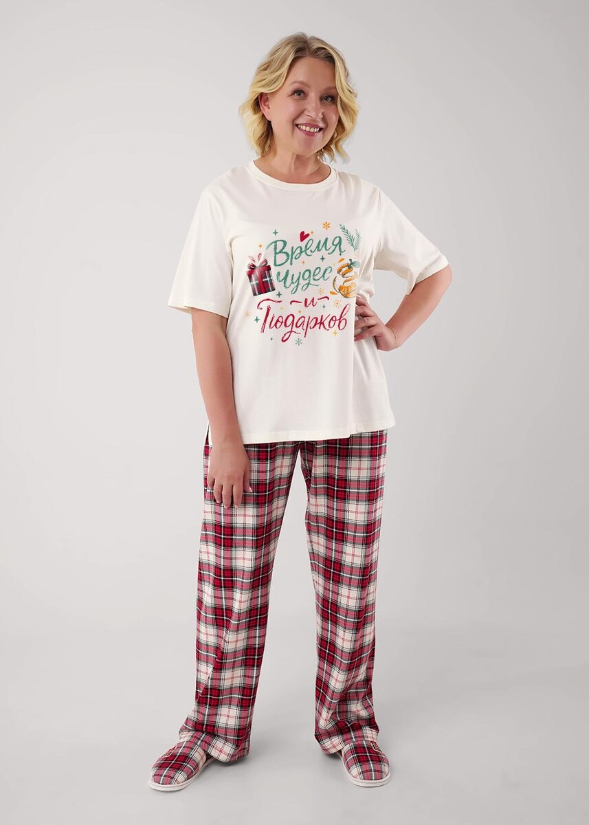 

Пижама, Бежевый;красный;молочный/красный