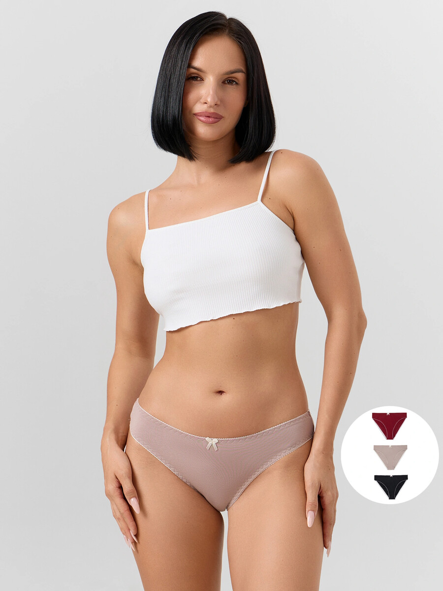 

Трусы слипы женские в наборе, 3 шт, Бежевый;черный;св.тауп