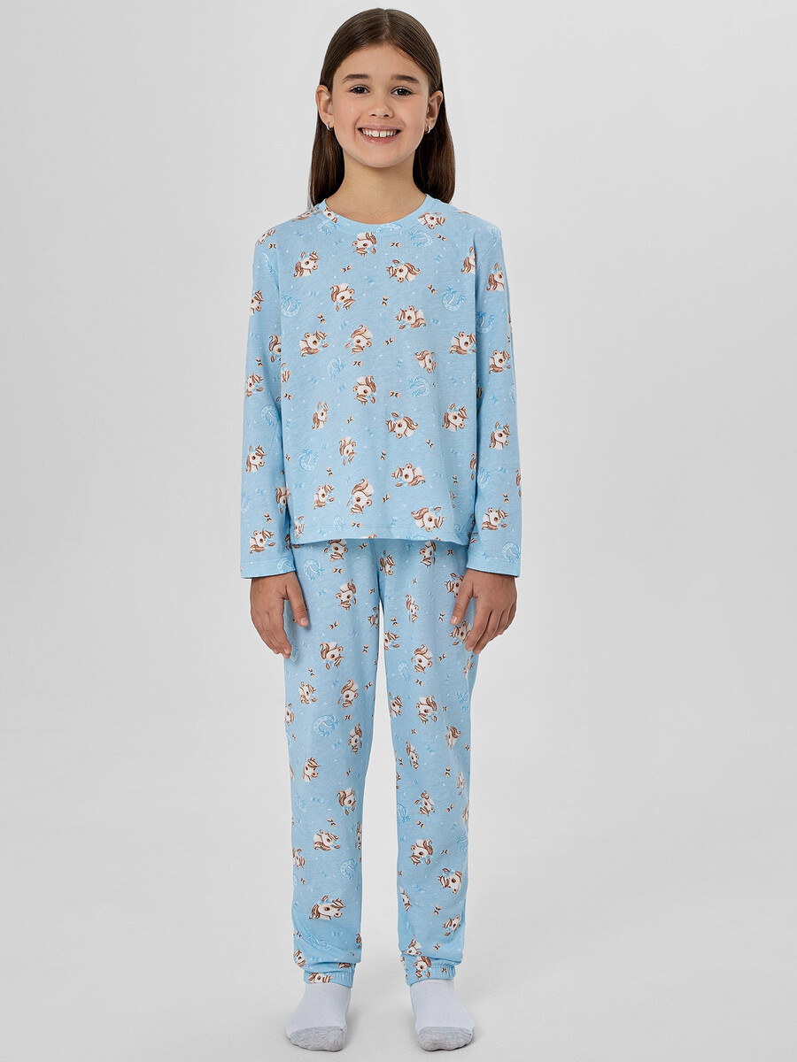 

Комплект для девочек (джемпер, брюки), Голубой;милые коники на голубом