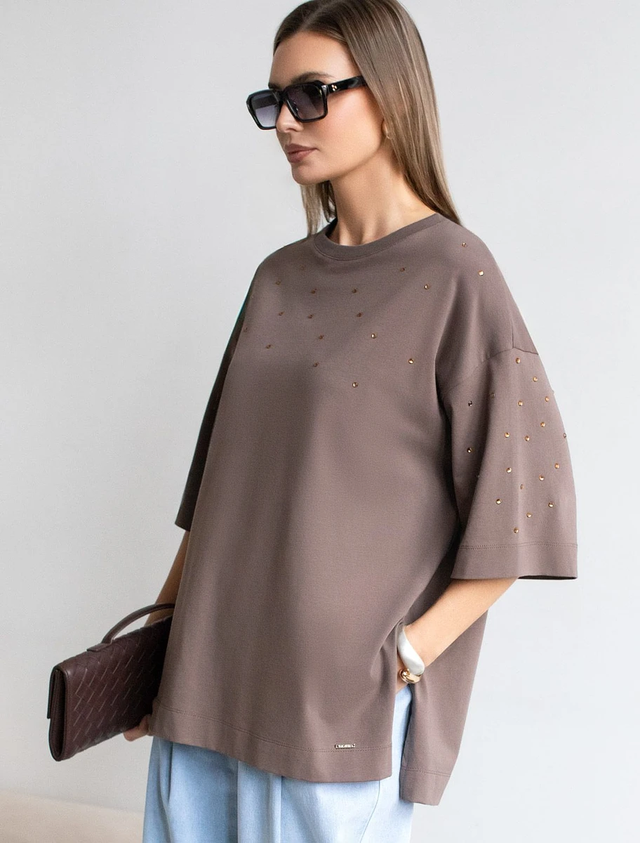 

Футболка, Коричневый;кофе_стразы