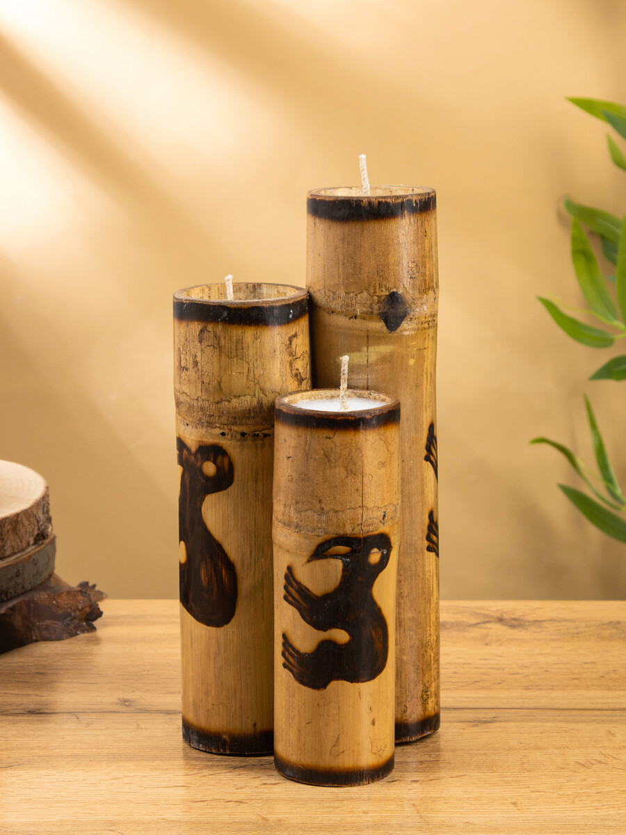 

Свеча в бамбуке тройная, Бежевый