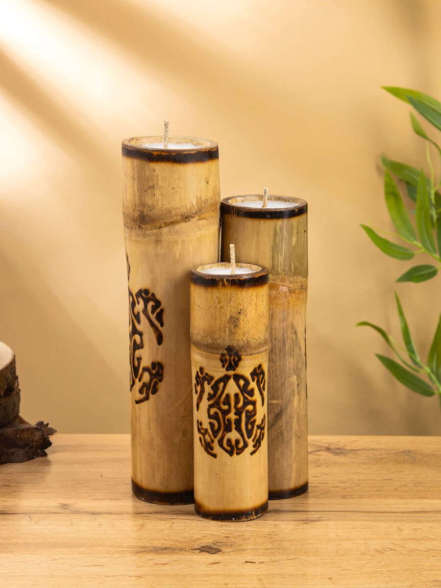 

Свеча в бамбуке тройная, Бежевый