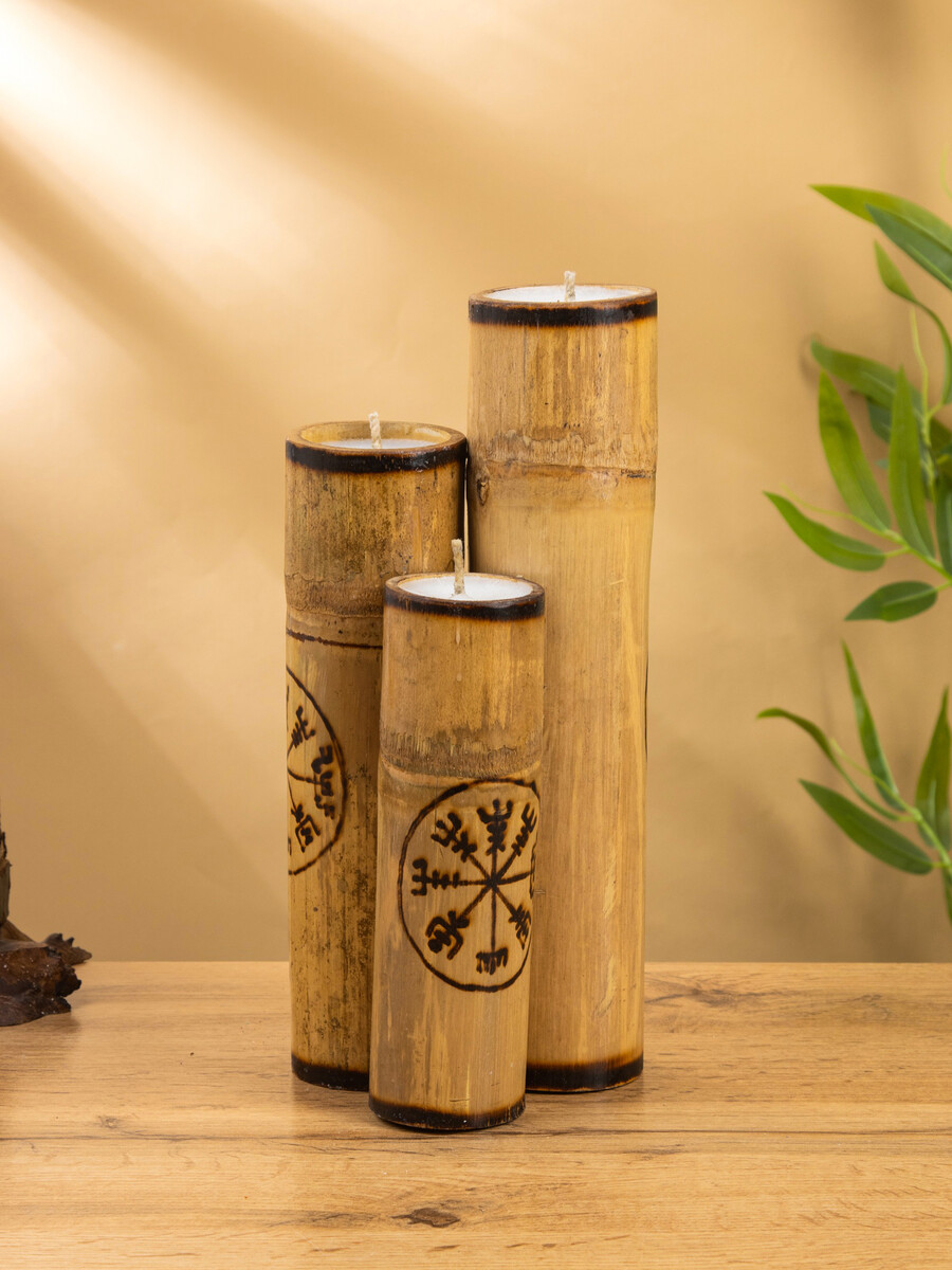 

Свеча в бамбуке тройная, Бежевый