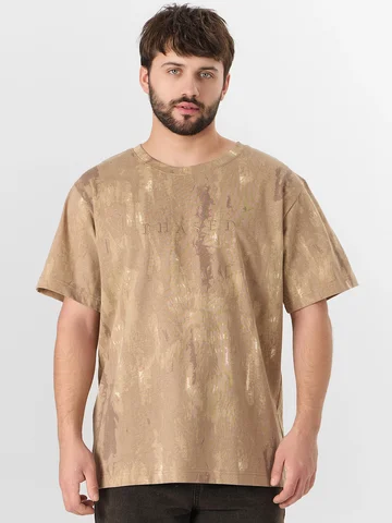 Футболка мужская бежевая в технике тай-д