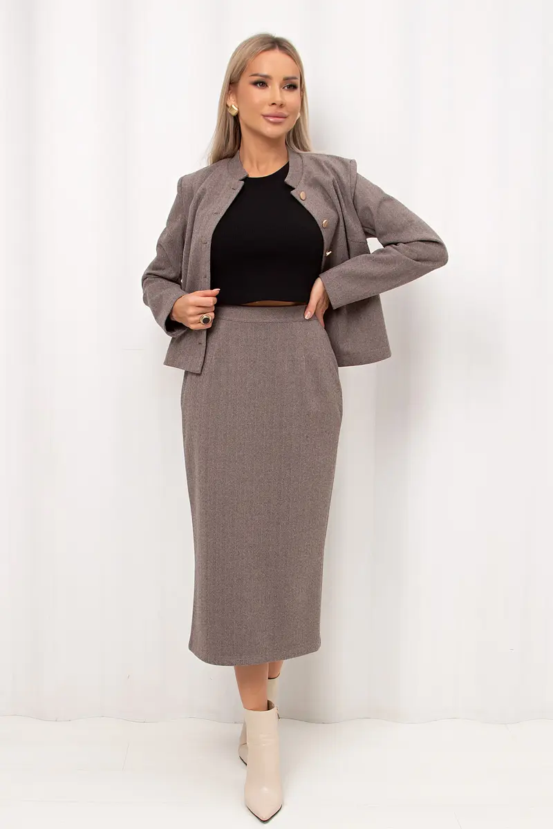 

Юбка, Бежевый;серый/елочка