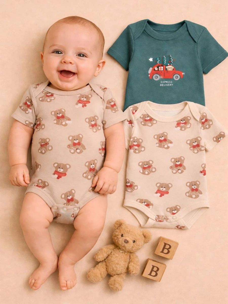 

Боди детское (2шт.), Бежевый;зеленый;нг мишутки на бежевом +изумруд