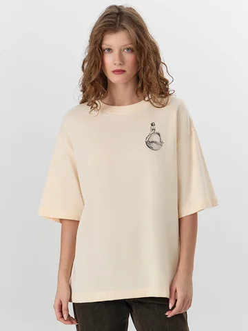 Футболка женская бежевая с новогодним пр