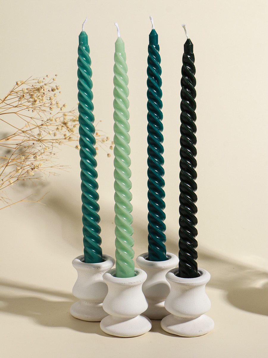 

Набор свечей витых, 2×25 см, 4 шт., палитра зеленого, 25.5×8.8×2.4 см, Зеленый