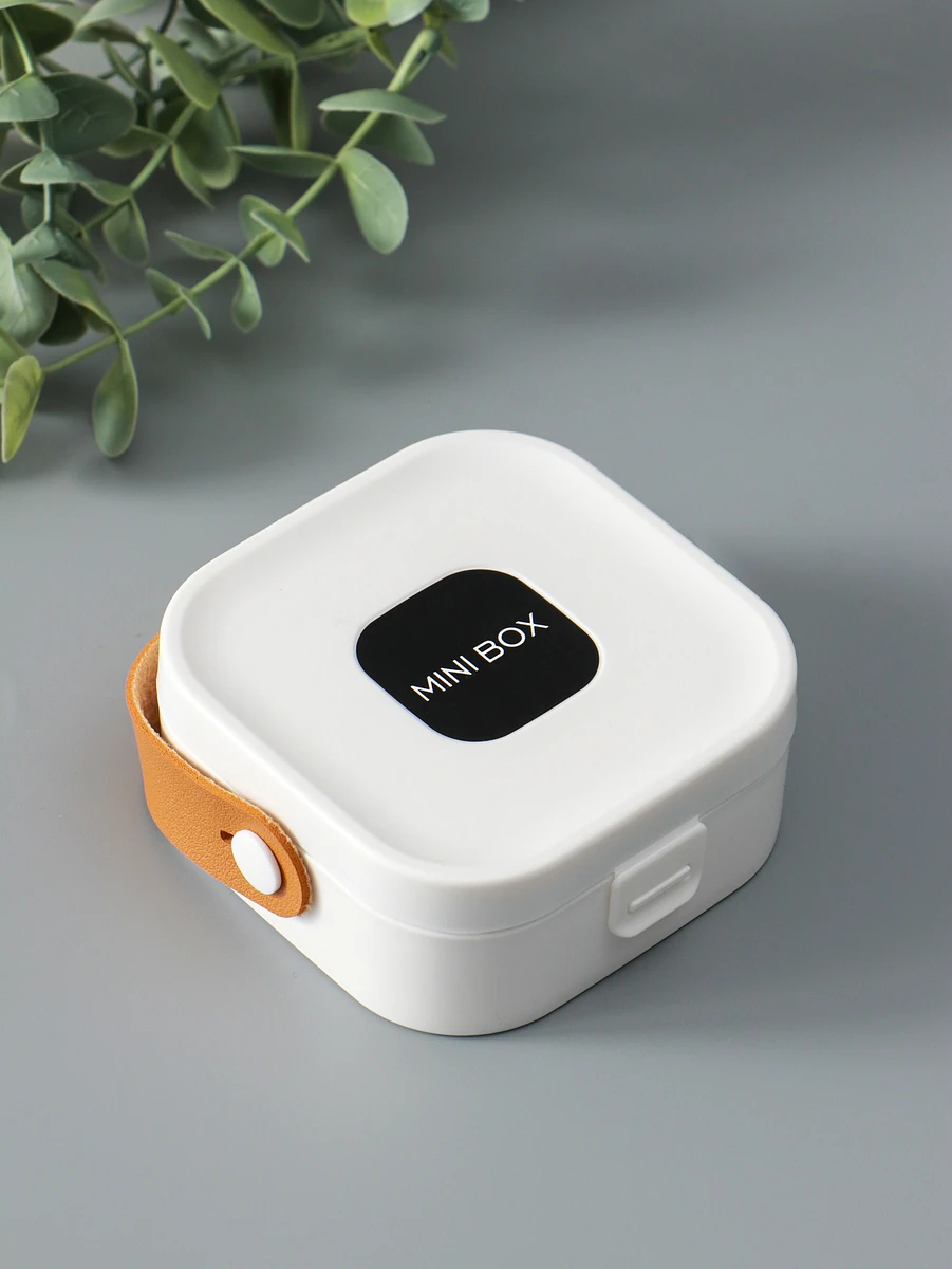 

Шкатулка для украшений с зеркалом, с ручкой 3 ячейки, 3 полосы, белый, пластик, 9×9×3.8 см