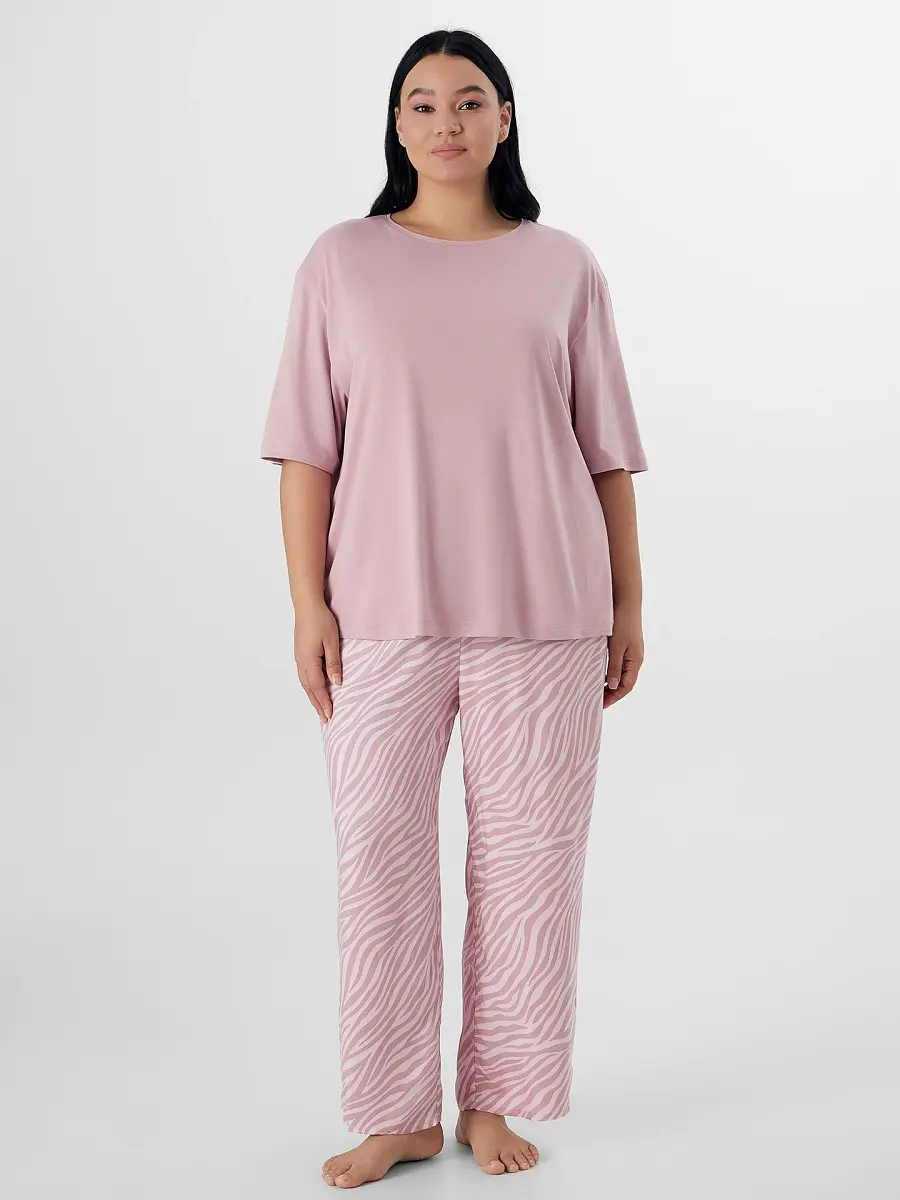 

Комплект женский домашний розовый с узором, Розовый;пыльный розовый +зебра на розовом