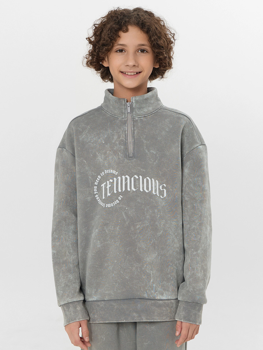 

Толстовка для мальчиков, Серый;acid wash серый +печать